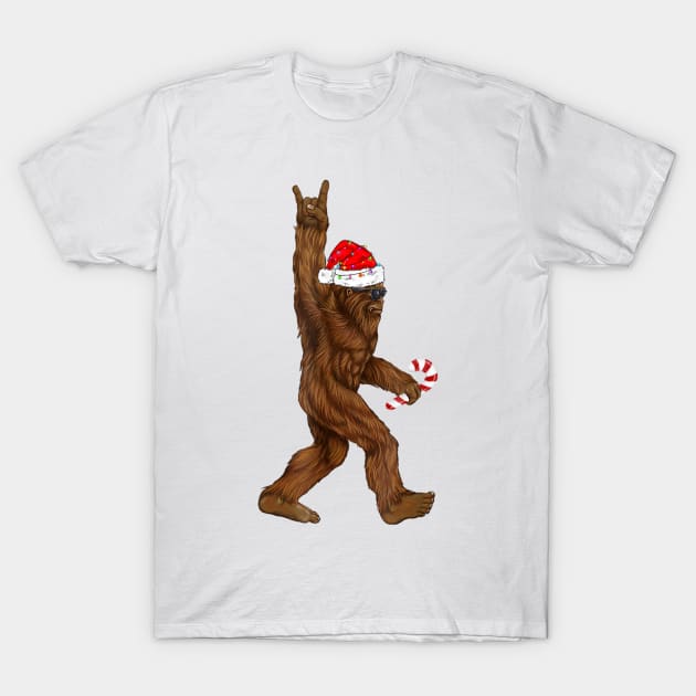 Santa Bigfoot Christmas Lights Rock Sasquatch Believe T-Shirt by Mitsue Kersting